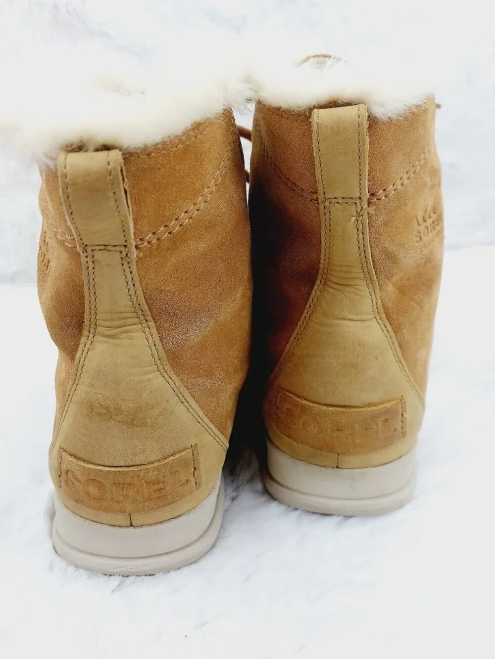 Sorel Women's Brown White Suede Lace Up Waterproof Snow Winter Boots Size US 8
